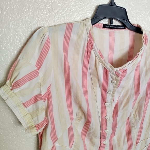 Le jean de marithe francois girbaud striped cinch blouse sz Xl - Picture 2 of 7
